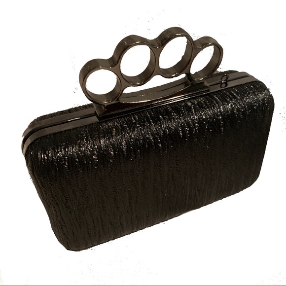 Handbags - Black Embellished Knuckle Clutch